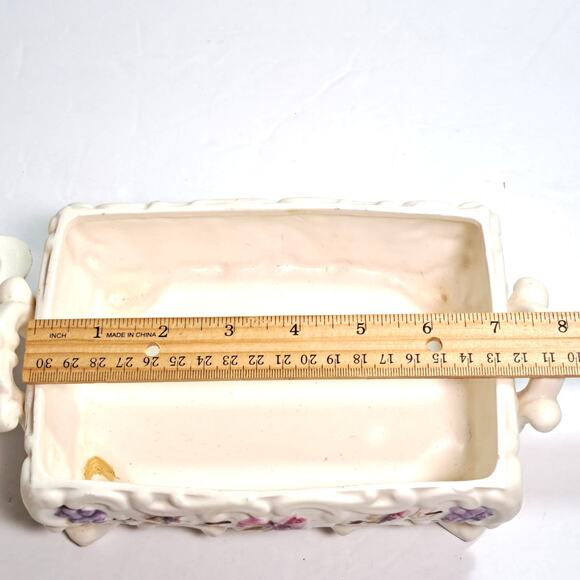 Vintage Lenwile Ardalt Painted Porcelain Covered Trinket Box Fleur de Lis Grapes - Picture 4 of 11